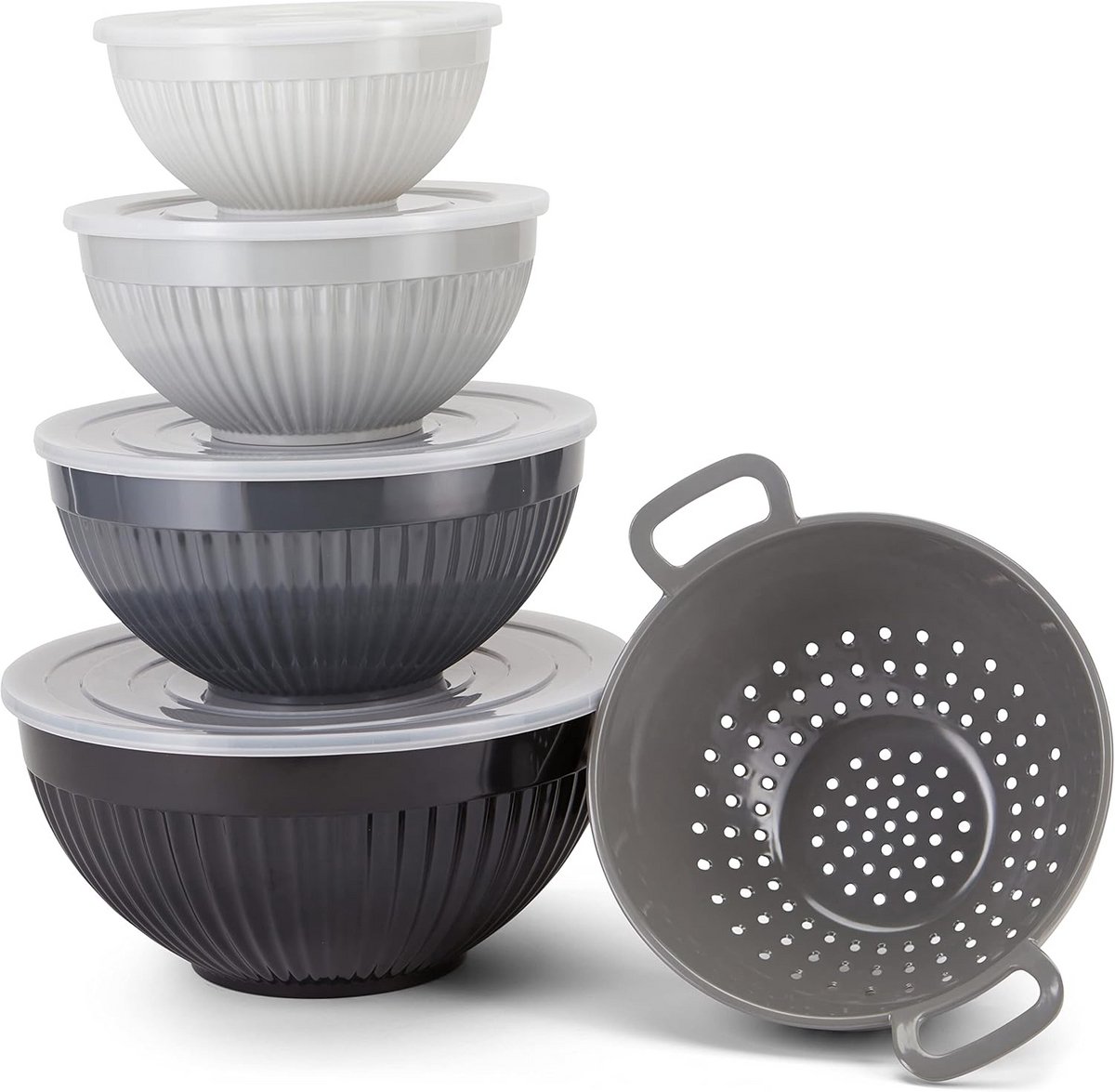 9-delige Melamine Kommenset met Deksel en Zeef - Stapelbare Mengkommen