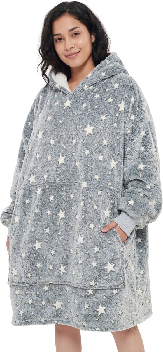 JAXY - Hoodie Deken Dames en Heren - Fleece Deken Met Mouwen - Snuggle Hoodie 1450 gram - Luminous Grijs