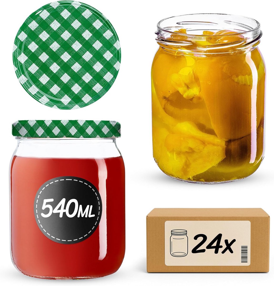 24 Stuks Inmaakpotten met Schroefdeksel 540 ml voor Potten en Conserveren