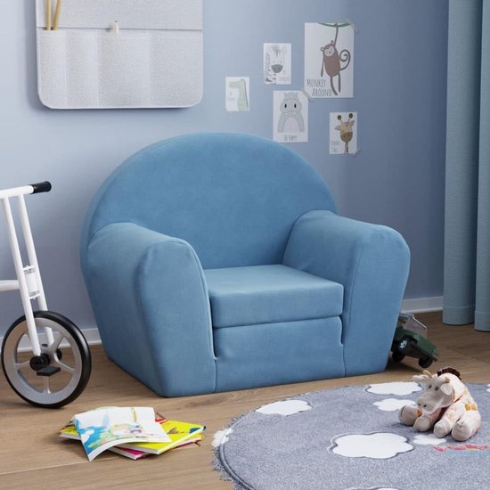 Kindersofa Kinderbed Zacht Pluche Blauw - Comfortabele Slaapbank voor Kinderkamer van Merkloos — afbeelding 3