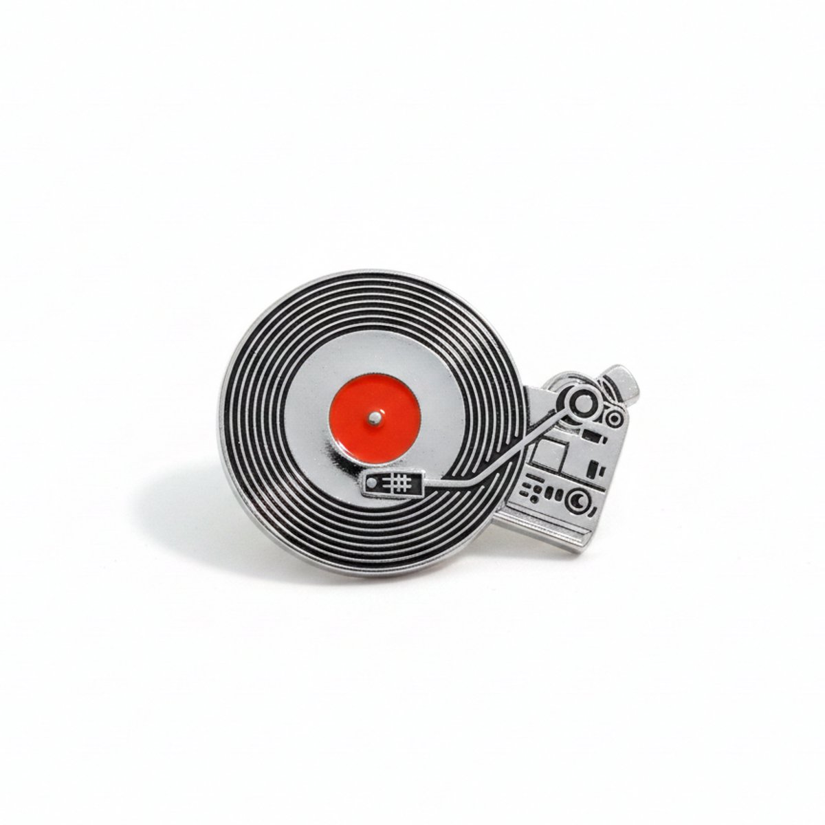 VIN UP® - Platenspeler Speld - Retro Pin voor Muziekliefhebber - Zilver & Rood - Cadeau Platenverzamelaar