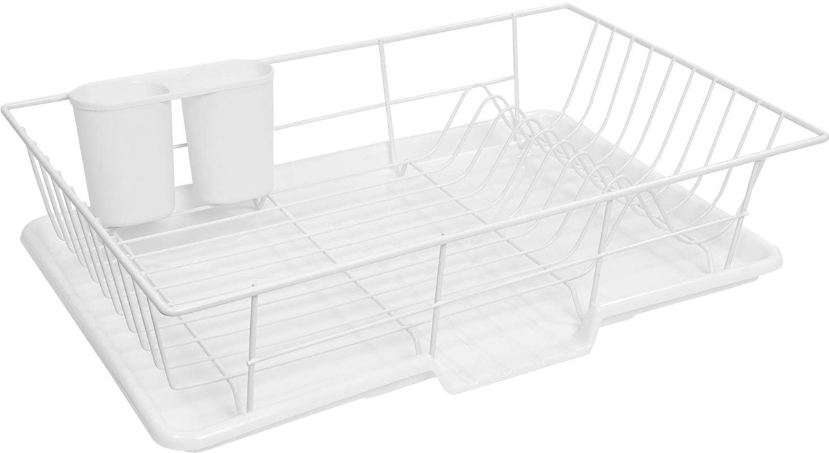 Unyqoos® Efficiënt en compact afdruiprek met bestekhouder en opvangschaal wit