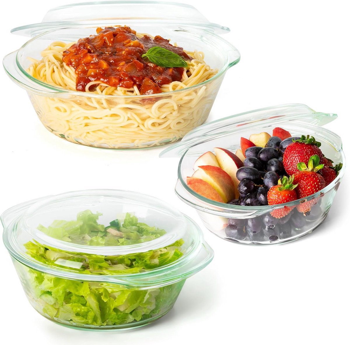 Set van 6 Ovale Ovenschalen van Borosilicaatglas met Deksel - Oven- en Magnetronbestendig