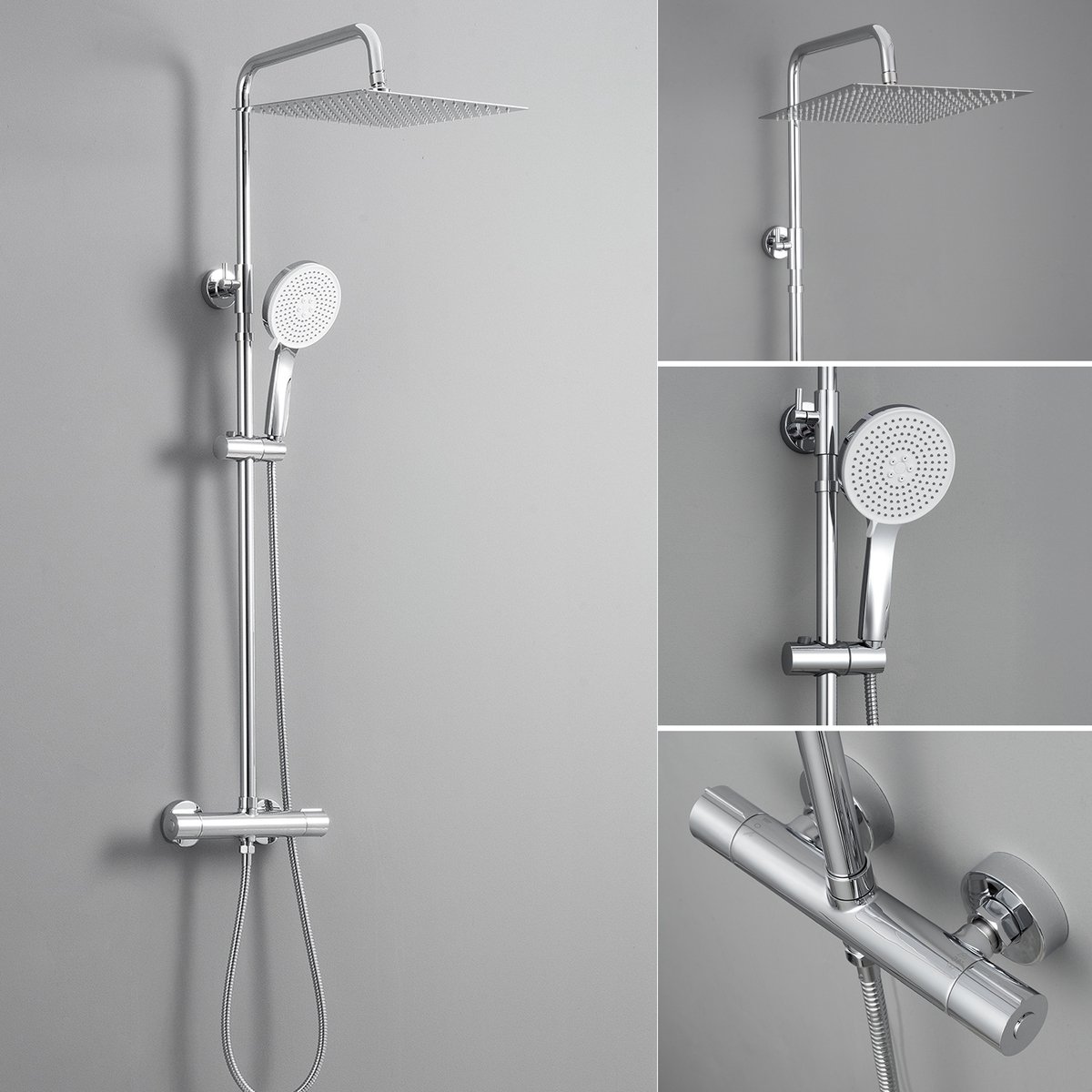 DERW Max Regendouche met Thermostaatkraan - Doucheset - Regendoucheset - Inclusief thermostaatkraan - 12 inch Douchekop - Verstelbare Hoogte 88-124 cm - Chroom