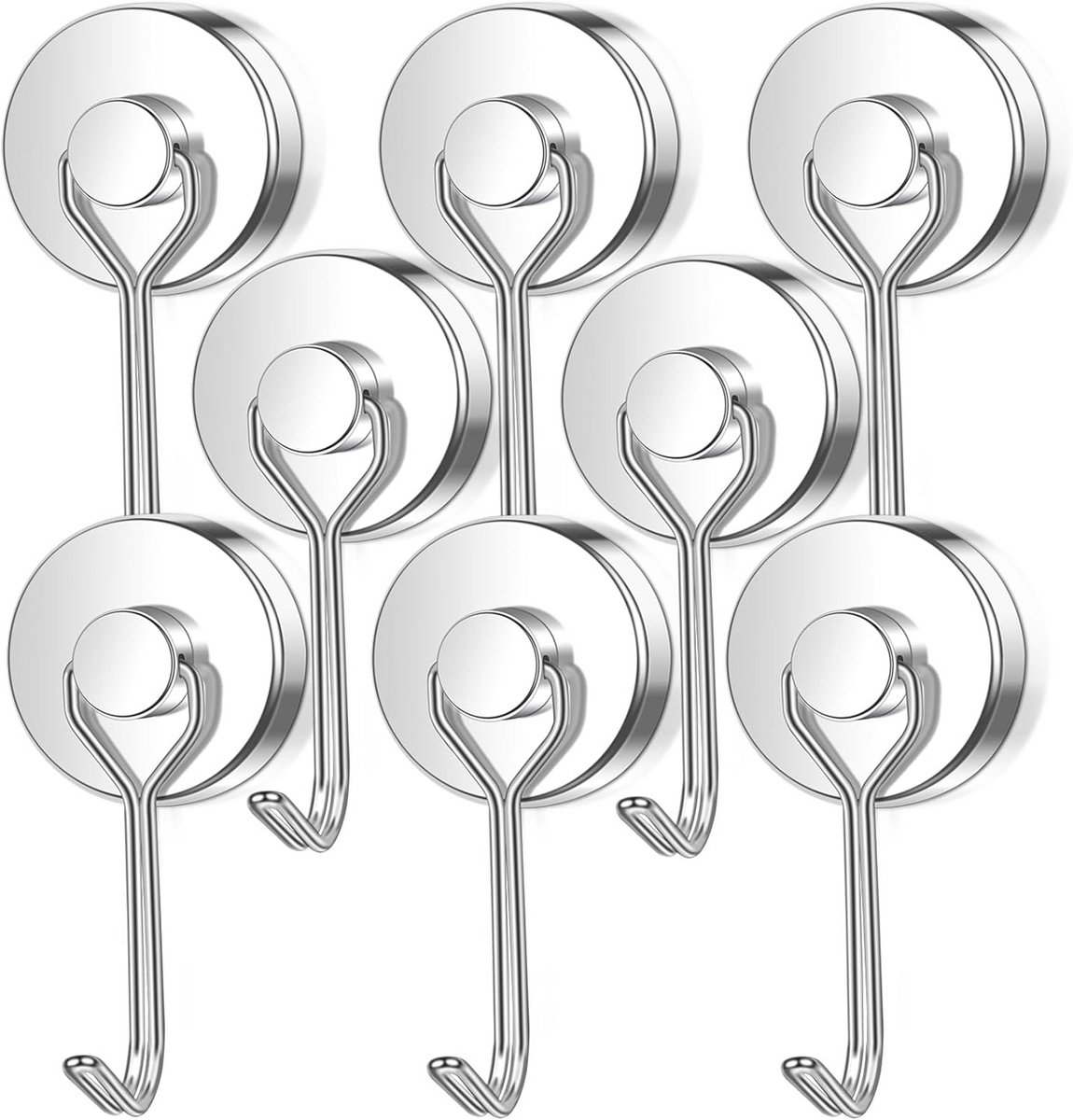 8x Extra Sterke Neodymium Magneethaken - Draaibaar & Roestvrij Staal - Ideaal voor Keuken, Koelkast en Kluisje