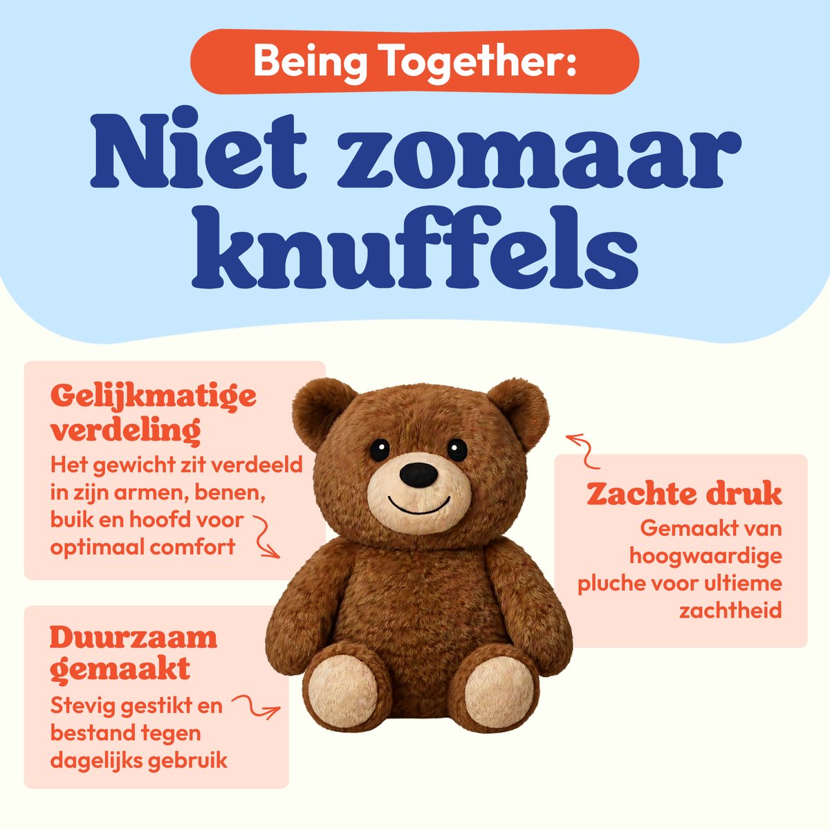 Being Together Verzwaringsknuffel Beer - Verzwaarde Knuffel 2,5kg voor Volwassenen en Kinderen - Therapeutische Beer Knuffel — afbeelding 4