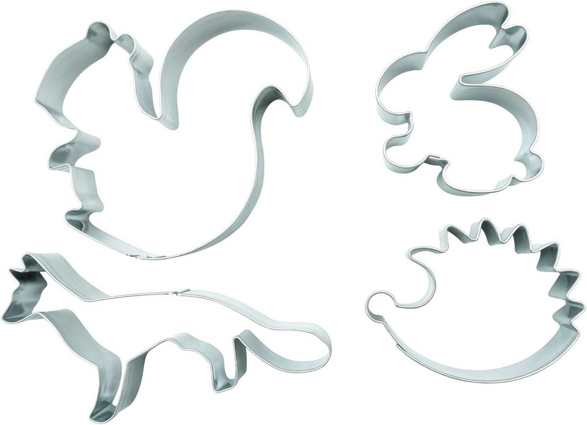 Set van 4 uitsteekvormpjes van bosdieren - Eekhoorntjes, Vos, Egel en Haas