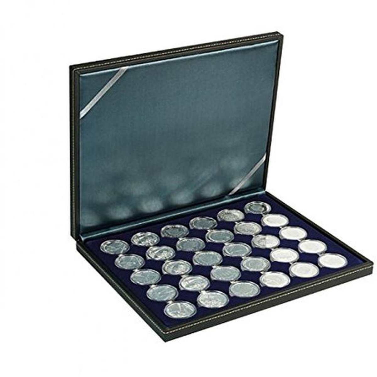 Coin case with dark blue insert for 30 coins - 39.5mm compartments
