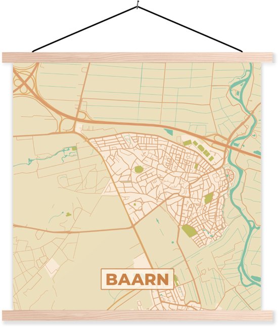 Porte-affiche avec affiche - Affiche scolaire - Carte - Baarn - Vintage - 60x60 cm - Lattes vierges