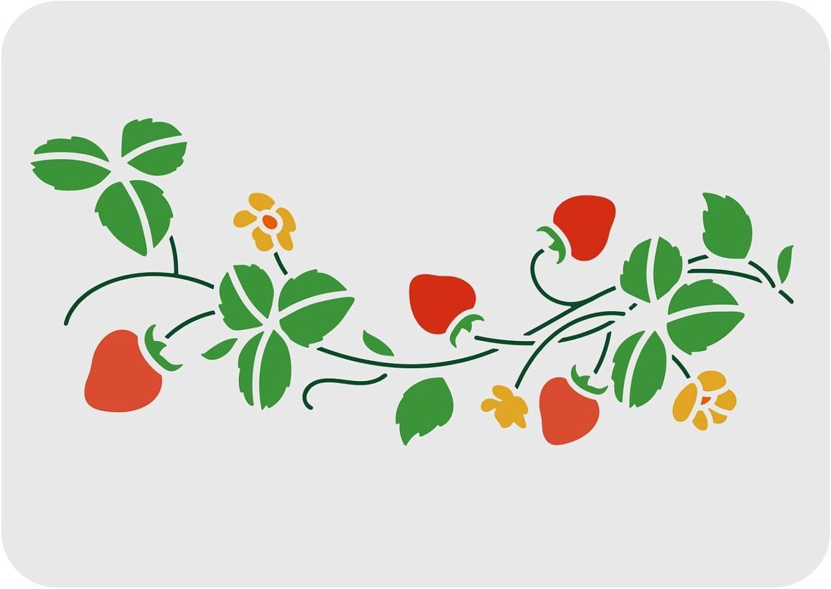 VVGoods - Herbruikbaar Aardbei Border Stencil 29,7x21cm voor Tuin Decoratie - Tekening Stencil voor Wijnstokken en Bloemen - Botanische Stencil voor Lente Decoratie