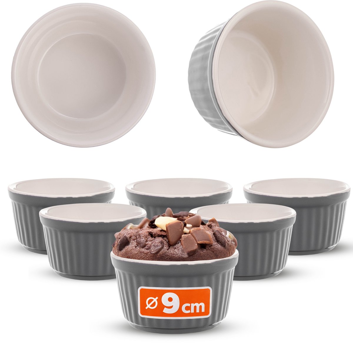 Maes keramische ovenschaal 9 x 5 cm grijs 6 st.