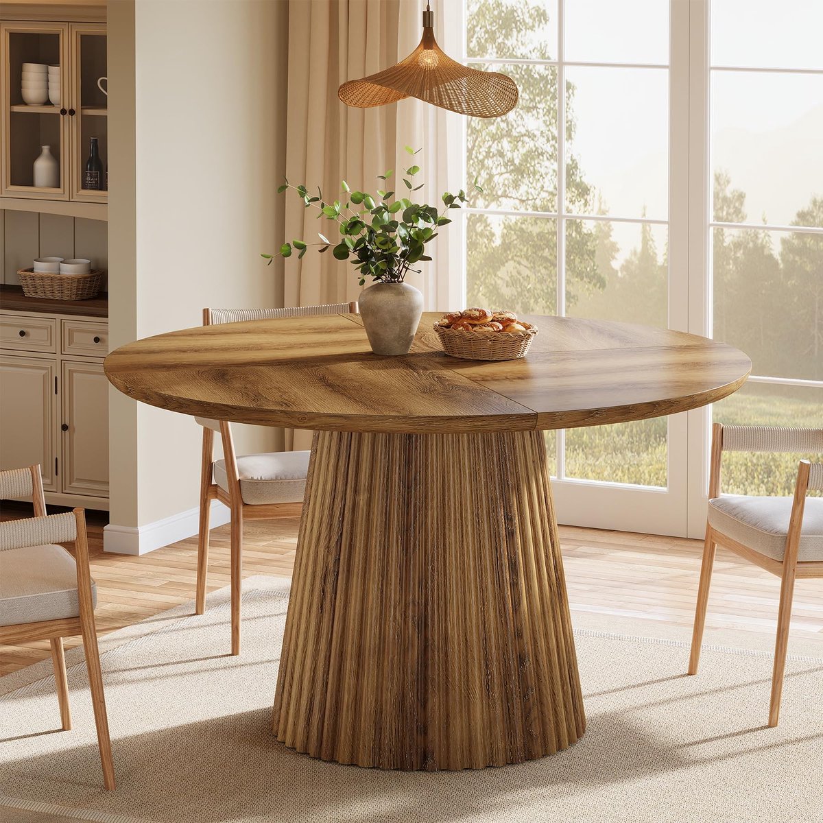 LITTLE Trees Boerderijstijl Eettafel - 120 X 76 X 120 cm - Ronde Houten Tafel - Voor Eetkamer, Keuken & Woonkamer - Bruin – foto 8