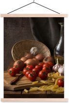 Support pour affiche avec affiche 40x53 cm - Affiche scolaire - Planche à découper - Légumes - Nature morte - Pâtes - Oignon - Tomate - Planche à découper - Affiche textile - Lattes vierges