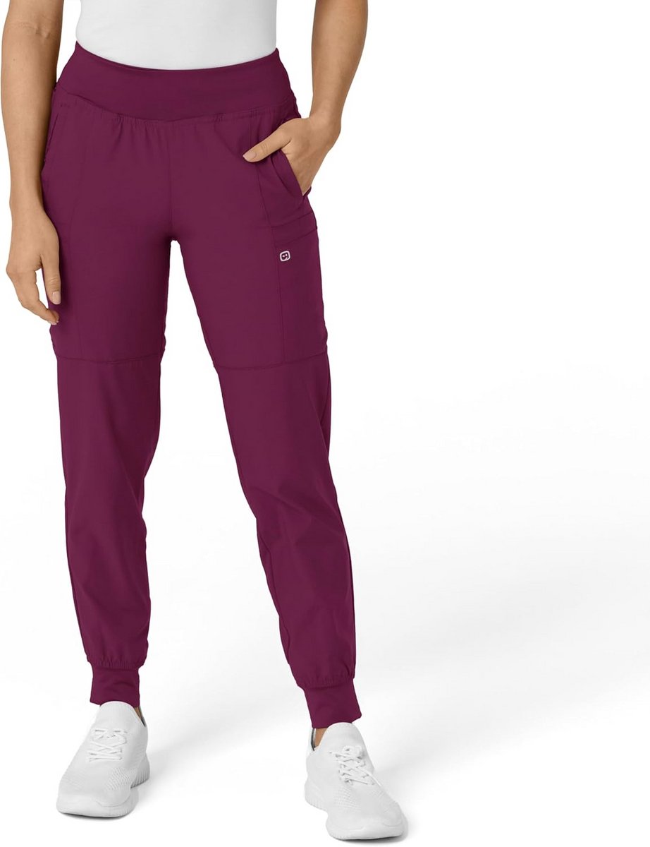 Dames Medische Scrubs Broek Comfort Waist Cargo Jogger - Wijnrood XL