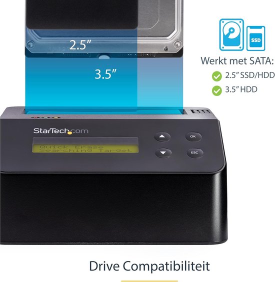 Standalone HDD/SSD Eraser met USB 3.0 - 9 Veiliginspanningsmodi en LCD-display — afbeelding 2