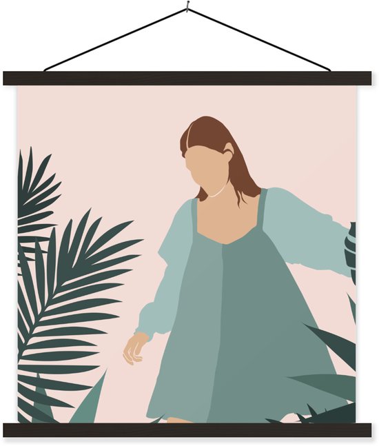 Porte-affiche avec affiche - Affiche scolaire - Été - Femme - Plantes - 60x60 cm - Lattes noires