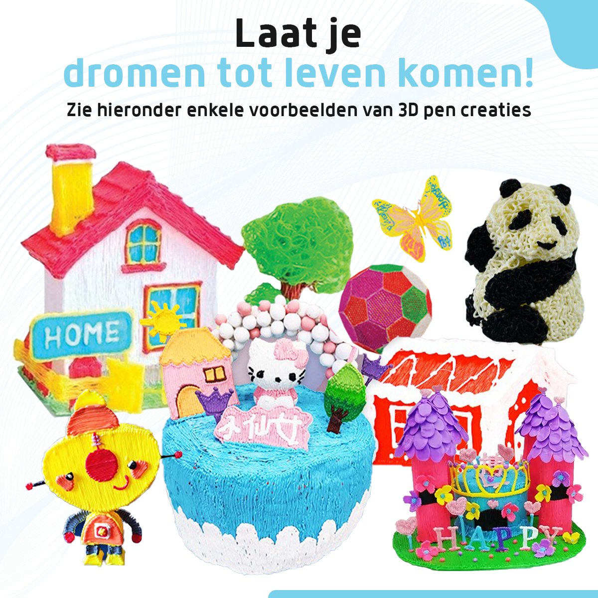 Fleau Kids 3D Pen Starterspakket Blauw L - 36m Filament - 12 Kleuren Vullingen + Vele Extra's - 2025 USB-C Model - Knutselen en Tekenen - 3D Printen - Tekenset — afbeelding 8