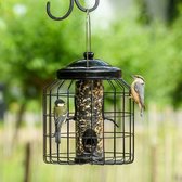 Mangeoire CJ Wildlife avec Cage de Protection pour Oiseaux de Jardin - Brussel - Mangeoire à Graines pour Petits Oiseaux - Mangeoire Suspendue - Silos à Graines pour Oiseaux - Noir
