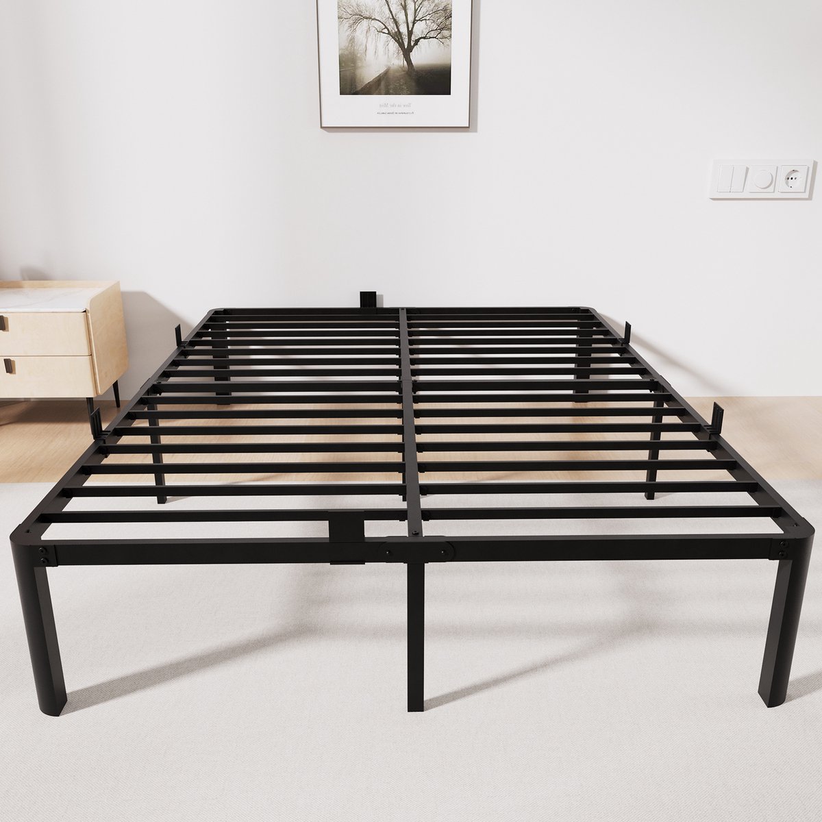 CECIPA® Metalen Bed 160x200 cm - Minimalistisch Bedframe - Tweepersoonsbed - Grote Opbergruimte - Stevig - Stil - Anti Slip - IJzeren Bed - Voor 2 personen - Eenvoudig te Monteren - Zwart