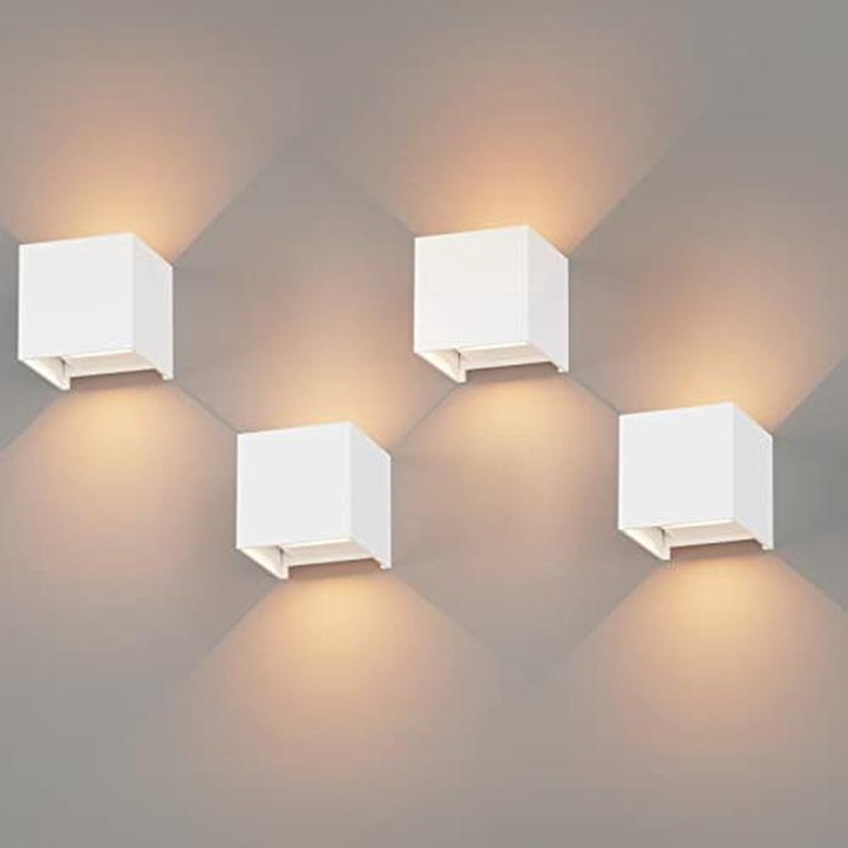 Set van 4 instelbare LED-wandlampen warmwit 12W IP65