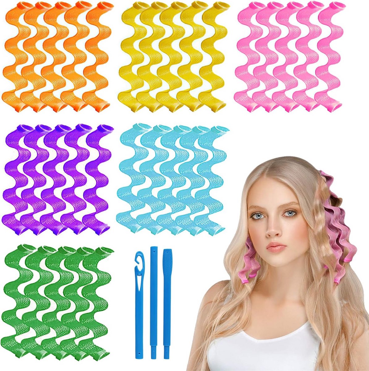 30 Stuks Heatless Krulspelden Set voor Lang Haar - Spiraal & Zonder Hitte Styler