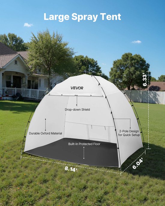 VEVOR Draagbare Spuitcabine-tent (233x172x190 cm Werkoppervlak) Spuitcabine-tent voor Spuitverven, Waterdichte Spuitcabine met Geïntegreerde Vloer en Oproldeur voor Kasten, Stoelen en Tafels van Vevor — afbeelding 4