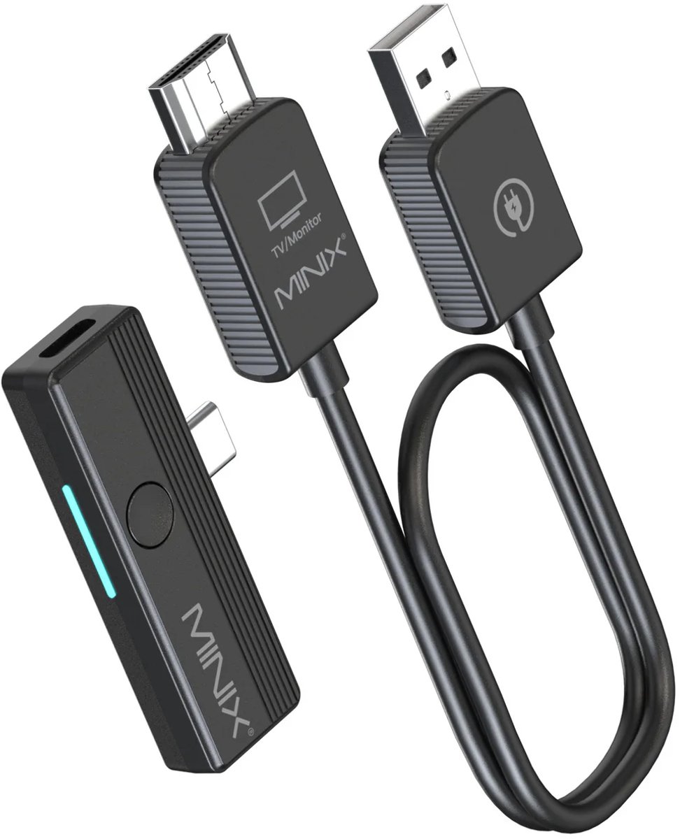 MINIX C1 Plus USB-C to HDMI WiFi Adapter - WiFi Dongle - WiFi Antenne - WiFi ontvanger - 1080P 60Hz - Bereik tot 50m/164ft - Zwart