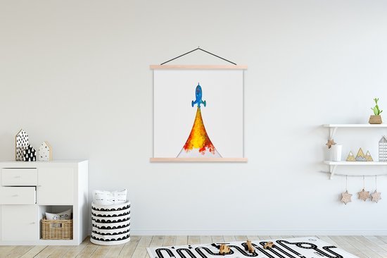 Illustration pour enfants d'une fusée décollant des affiches textielposter lattes vierges 120x120 cm - Tirage photo sur plaque scolaire (décoration murale salon / chambre)