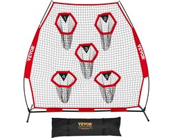 VEVOR Football Coach Throwing Net (226,5x106x210cm) met 5 Doelvakken, Draagbare Opbergtas en Boogframe, Training voor Quarterback-passnauwkeurigheid, Rood