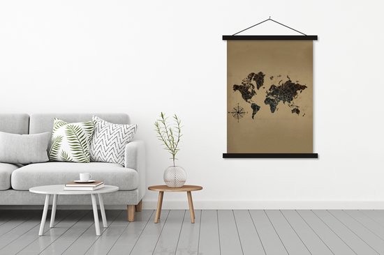 Décoration murale - Carte du Wereldkaart - Vintage - Boussole - Affiche scolaire - 120x160 cm