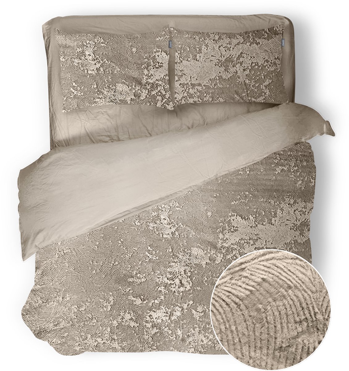 Eleganzzz Dekbedovertrek 3D Embossed Velvet Wave - Beige - Dekbedovertrek 200x200/220cm - Velvet Dekbedovertrek - 100% Velvet - Tweepersoons dekbedovertrekken
