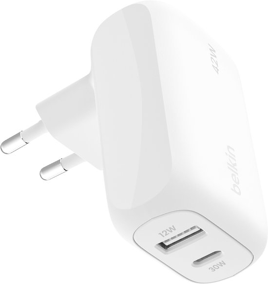 Belkin 2-poorts wandlader 42W met USB-C- en USB-A-poort