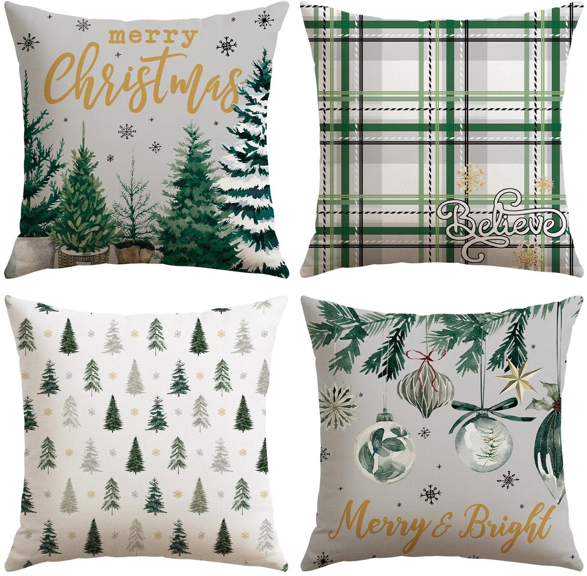 Unyqoos Set van 4 decoratieve kussenhoezen met kerstmotief voor huisdecoratie grijs