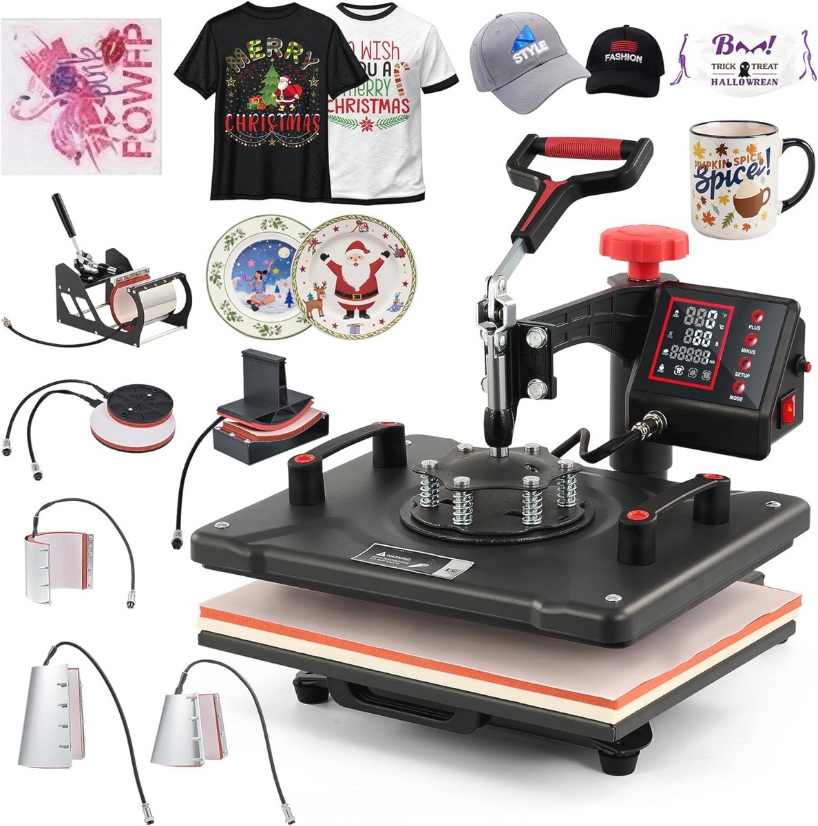 Multifunctionele Heat Press 38 x 30 cm voor T-Shirts en Cups - 8-in-1 Transferpers