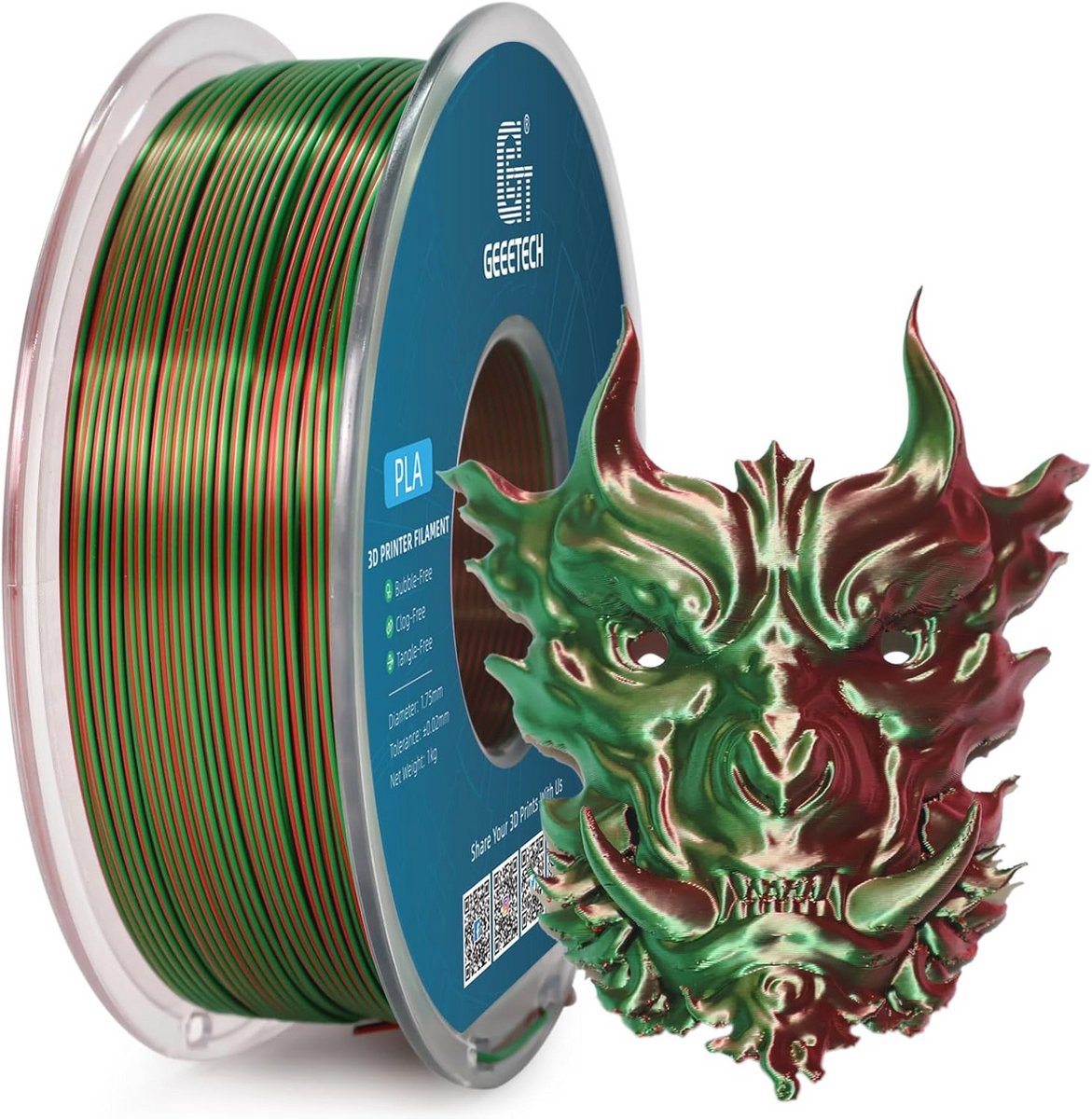 Dual Color 3D Printer Filament 1,75 mm - Zijde Groen en Rood - 1 kg