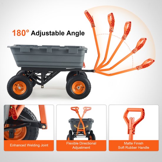 Kiepwagen - Poly-tuinkar met stalen frame, capaciteit 1500 pond, 2-in-1 ombouwbare handgreep, multifunctionele kruiwagen met 13 inch banden van Merkloos	 — afbeelding 2