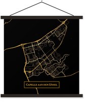 Posterhanger incl. Poster 90x90 cm - Schoolplaat - Kaart - Capelle aan den IJssel - Goud - Zwart - Textielposter - Zwarte latten
