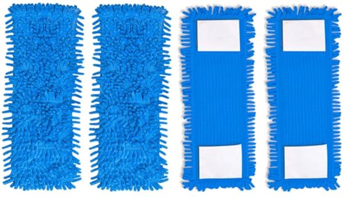 4 Wasbare Chenille Wisserovertrekken voor Vloeren - 42 cm, Blauw, Set van 4