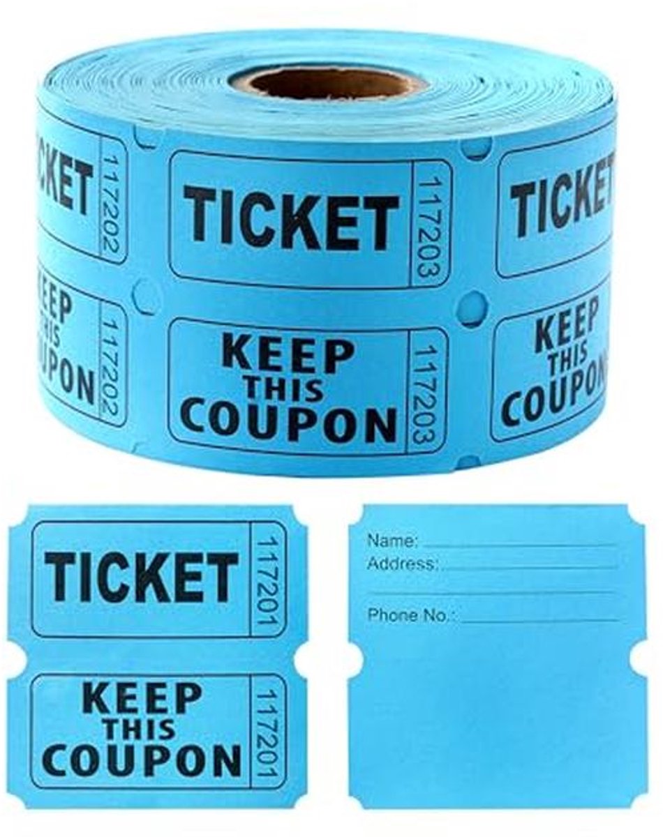 1000 Loterijtickets - Blauwe Stompkaart Tickets met Afscheuring voor Evenementen