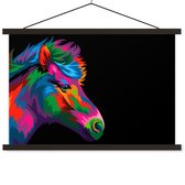 Posterhanger incl. Poster 60x40 cm - Schoolplaat - Paard - Groen - Blauw - Meisjes - Kinderen - Meiden - Textielposter - Zwarte latten