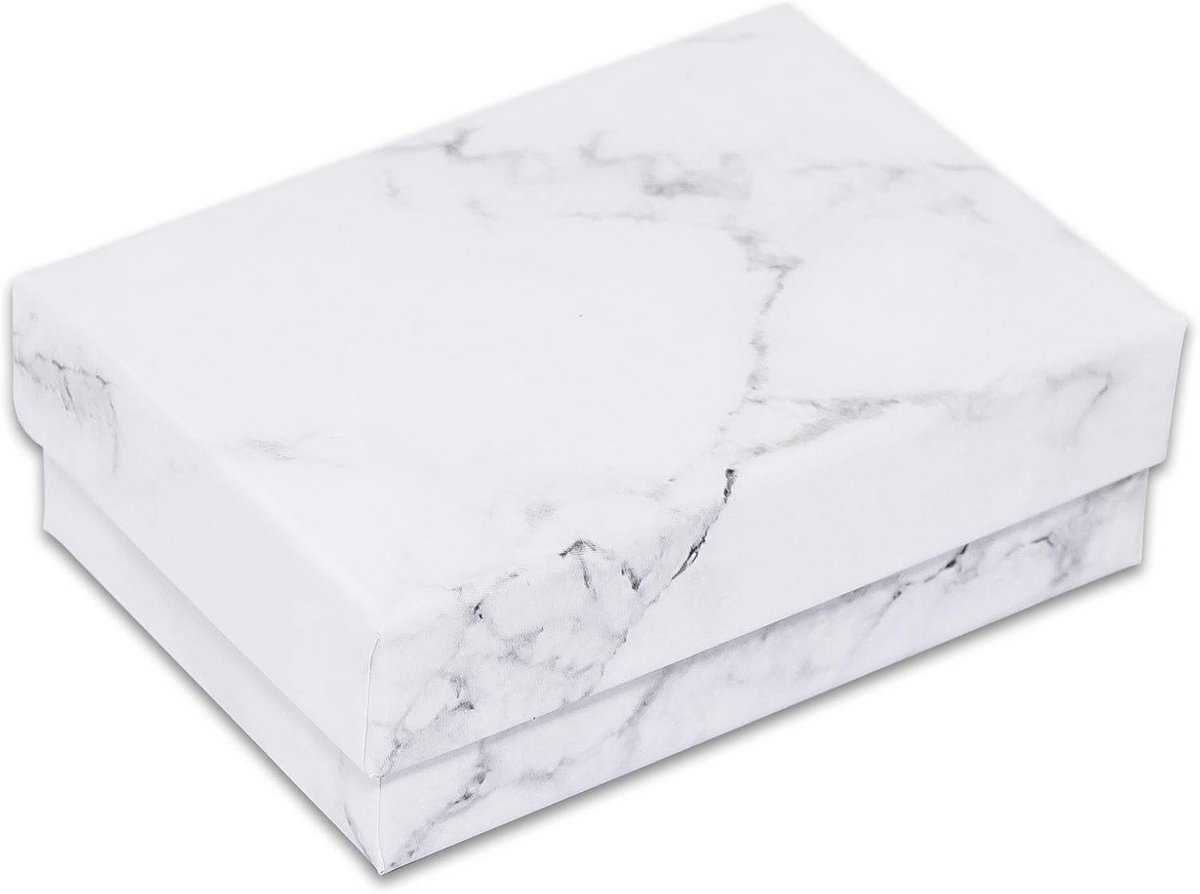100-Pack Katoen Gevuld Kartonnen Papieren Sieraden Dozen - Marmeren Wit