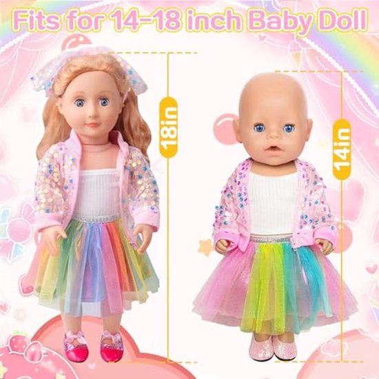 Roze pailletten poppenkleding set voor 30-45 cm van Merkloos — afbeelding 5