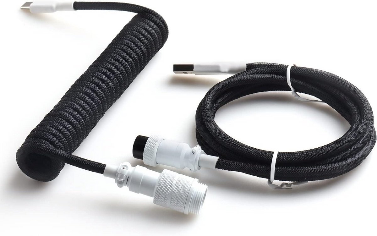 Spiraalkabel USB-C Dubbel Gevlochten voor Mechanisch Gaming Toetsenbord - Afneembaar