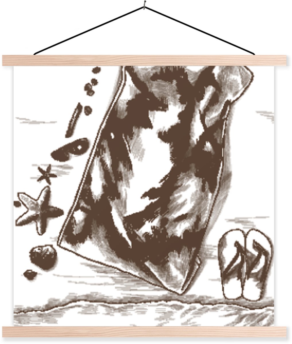 Posterhanger incl. Poster 90x90 cm - Schoolplaat - Strand - Handdoek - Slippers - Textielp