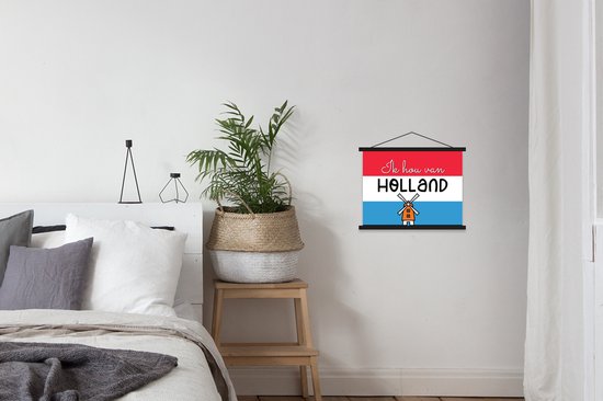 Porte-affiche avec affiche - Affiche scolaire - Drapeau - Moulin à vent - Nederland - 40x30 cm - Lattes noires