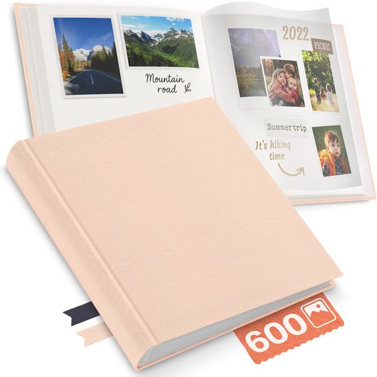 ACROPAQ Fotoboek, plakalbum & insteekalbum - 100 pagina’s, tot 600 foto's (9x13, 10x15, 13x18 cm) - Fotoalbum met linnen kaft - Beige foto boek