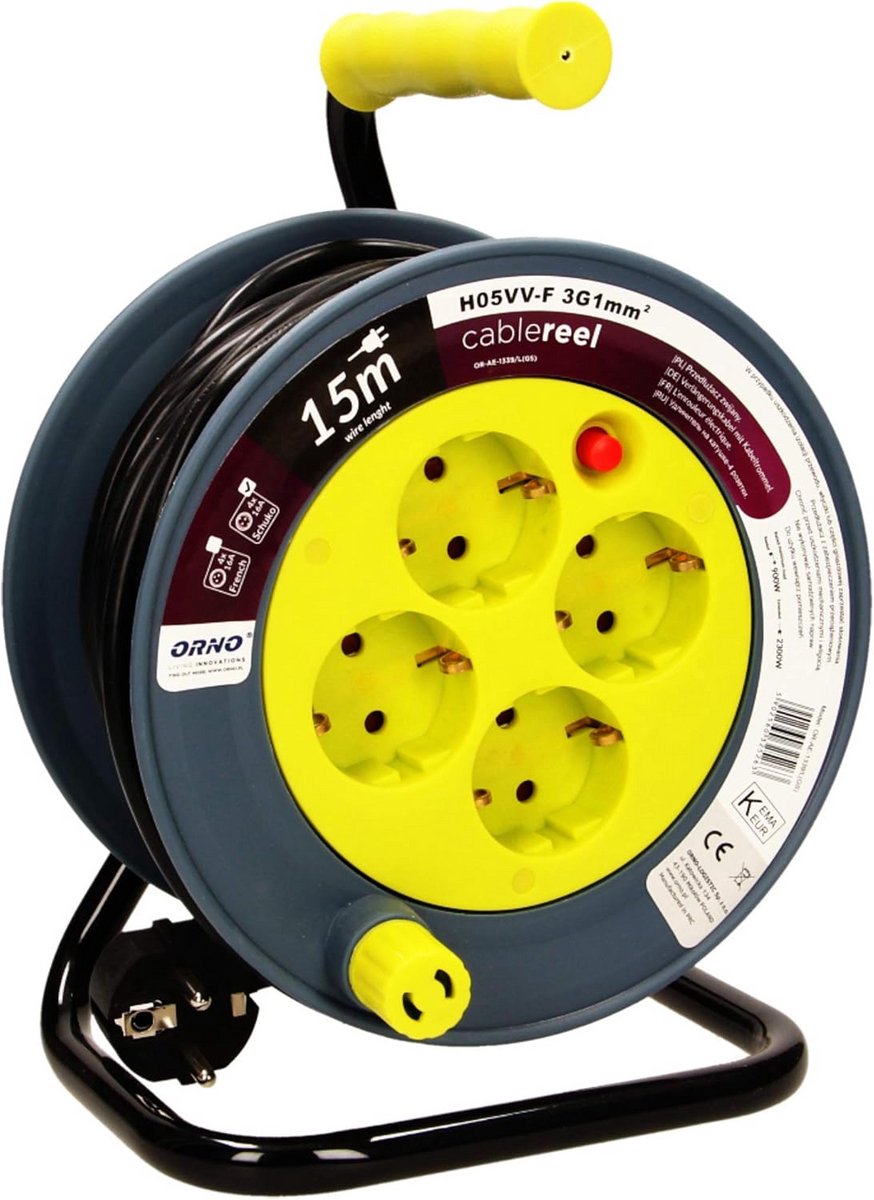 Mini Kabelhaspel 15 Meter met 4 Stopcontacten | Met Stevige Metalen Standaard | 2300W Vermogen