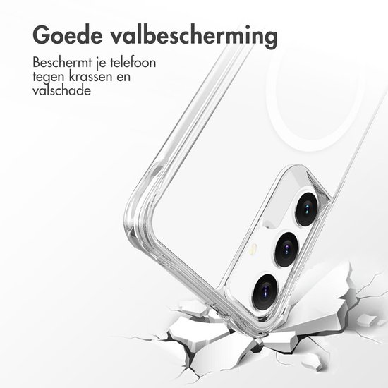 Transparante telefoonhoes met magnetische ring, ter bescherming tegen vallen en krassen.