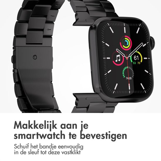 Stalen bandje - Geschikt voor Apple Watch 1, 2, 3, 4, 5, 6, 7, 8, 9, 10, 11, SE, Ultra (2 / 3) - 44/45/46/49 mm - Zwart