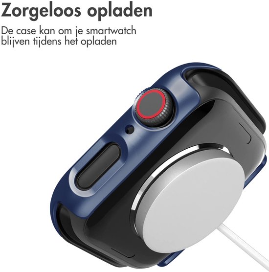 Screen protector - Geschikt voor Apple Watch 7 / 8 / 9 - 45 mm - Full Cover Hard Case / Beschermend Hoesje - Donkerblauw
